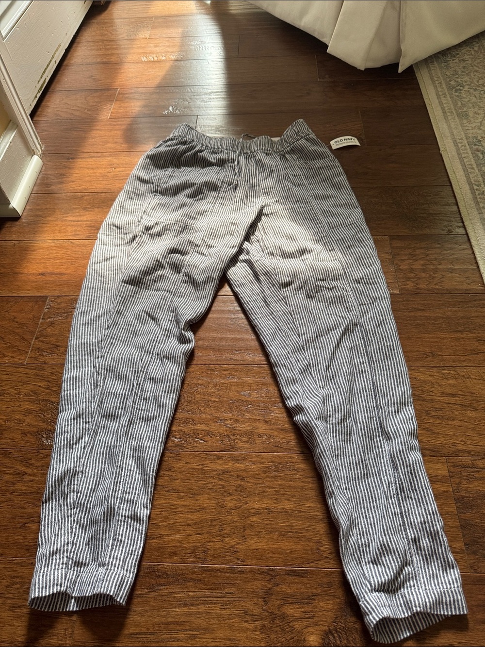 Black and White Stripe Linen Drawstring Pants Old Navy NWT